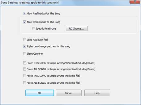 Song Settings dialog